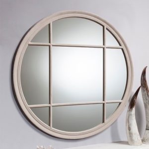 Charleston Wall Mirror Round In Matt Taupe With Panelled Design