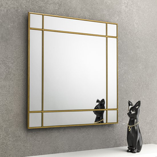 Fabron Square Wall Mirror In Gold - Home-Furniture-Plus.com