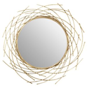 Farota Round Solar Design Wall Mirror In Champagne Gold Frame