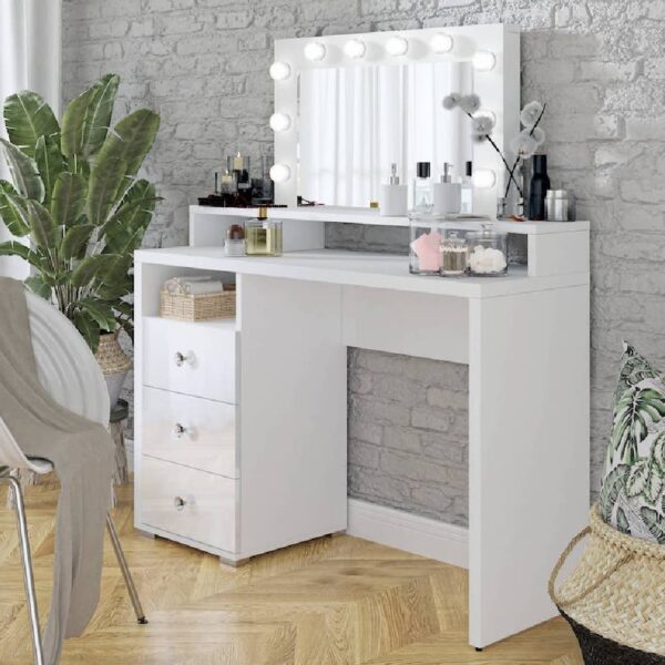 Decatur Wooden Dressing Table And Mirror In White With LED