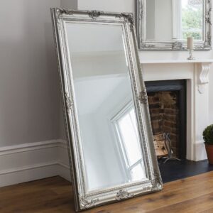 Hinton Bevelled Leaner Floor Mirror In Antique Silver